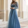 Ever-Pretty US Long Sleeve Dresses Custom Size Sequin Bodice Sheer Long Sleeves Maxi Evening Dress