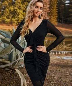 Ever-Pretty US Long Sleeves Ruffle Bodice Cocktail Dress SHOP BY OCCASION