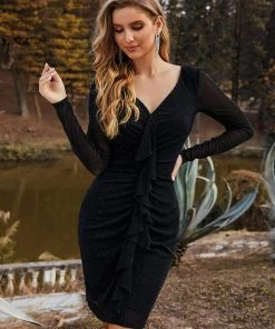 Ever-Pretty US Long Sleeves Ruffle Bodice Cocktail Dress SHOP BY OCCASION