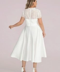 Ever-Pretty US Prom Dresses Plus Size V-neck Lace Bodice A-line Cocktail Dress With Sleeves