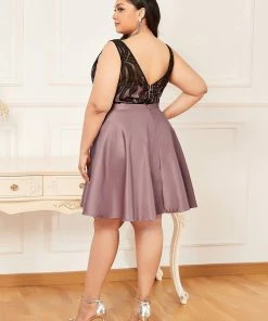 Ever-Pretty US Plus Size Backless Lace Bow A-Line Formal Cocktail Dress
