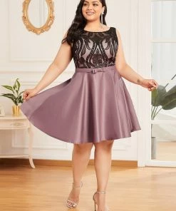 Ever-Pretty US Plus Size Backless Lace Bow A-Line Formal Cocktail Dress