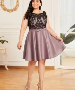 Ever-Pretty US Plus Size Backless Lace Bow A-Line Formal Cocktail Dress