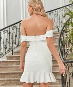 Ever-Pretty US Off-Shoulder Strapless Ruffle Bodycon Mini Cocktail Dress