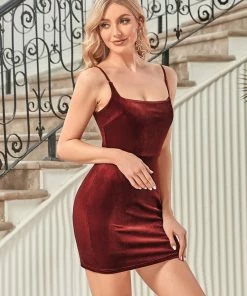 Ever-Pretty US Velvet Spaghetti Strap Bodycon Backless Micro Cocktail Dress Cocktail Dresses