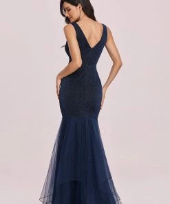 Ever-Pretty US Elegant Tulle Layered Fishtail Long Sequin Evening Dress SHOP BY OCCASION