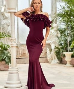 Ever-Pretty US Mermaid Dresses Custom Size Off The Shoulder A Line Mermaid Maxi Evening Gown