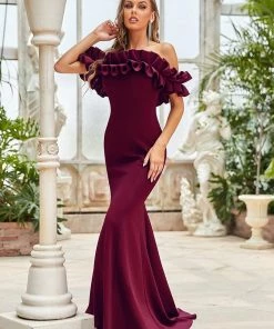 Ever-Pretty US Mermaid Dresses Custom Size Off The Shoulder A Line Mermaid Maxi Evening Gown