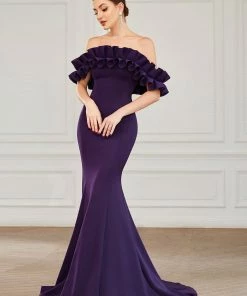 Ever-Pretty US Mermaid Dresses Custom Size Off The Shoulder A Line Mermaid Maxi Evening Gown