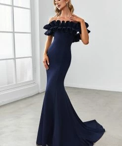 Ever-Pretty US Mermaid Dresses Custom Size Off The Shoulder A Line Mermaid Maxi Evening Gown