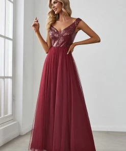 Ever-Pretty US Evening Dresses & Gowns A-line Sequin Off The Shoulder Maxi Tulle Evening Dress