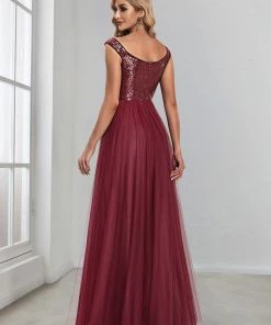 Ever-Pretty US Evening Dresses & Gowns A-line Sequin Off The Shoulder Maxi Tulle Evening Dress