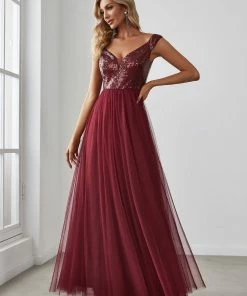 Ever-Pretty US Evening Dresses & Gowns A-line Sequin Off The Shoulder Maxi Tulle Evening Dress