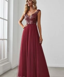 Ever-Pretty US Evening Dresses & Gowns A-line Sequin Off The Shoulder Maxi Tulle Evening Dress