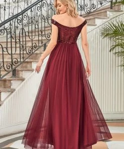 Ever-Pretty US Shiny Sequin Bodice Off The Shoulder Maxi Tulle Evening Dress SHOP BY OCCASION