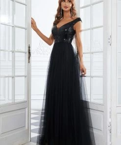 Ever-Pretty US Shiny Sequin Bodice Off The Shoulder Maxi Tulle Evening Dress SHOP BY OCCASION