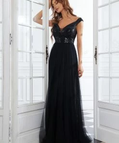 Ever-Pretty US Shiny Sequin Bodice Off The Shoulder Maxi Tulle Evening Dress SHOP BY OCCASION