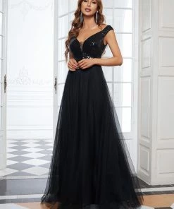 Ever-Pretty US Shiny Sequin Bodice Off The Shoulder Maxi Tulle Evening Dress SHOP BY OCCASION
