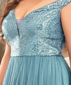 Ever-Pretty US Shiny Sequin Bodice Off The Shoulder Maxi Tulle Evening Dress SHOP BY OCCASION