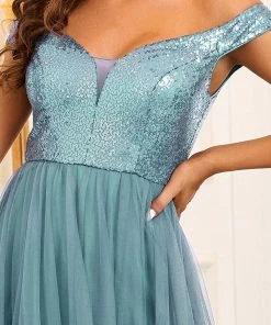 Ever-Pretty US Shiny Sequin Bodice Off The Shoulder Maxi Tulle Evening Dress SHOP BY OCCASION