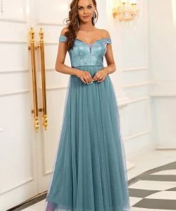 Ever-Pretty US Shiny Sequin Bodice Off The Shoulder Maxi Tulle Evening Dress SHOP BY OCCASION