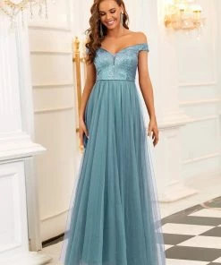 Ever-Pretty US Shiny Sequin Bodice Off The Shoulder Maxi Tulle Evening Dress SHOP BY OCCASION