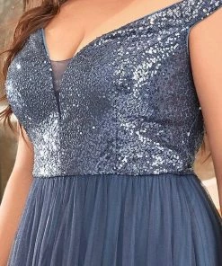 Ever-Pretty US Plus Size Shiny Sequin Bodice Off The Shoulder Maxi Tulle Formal Evening Dress SHOP BY OCCASION