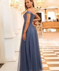 Ever-Pretty US Shiny Sequin Bodice Off The Shoulder Maxi Tulle Evening Dress SHOP BY OCCASION