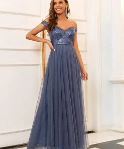 Ever-Pretty US Shiny Sequin Bodice Off The Shoulder Maxi Tulle Evening Dress SHOP BY OCCASION