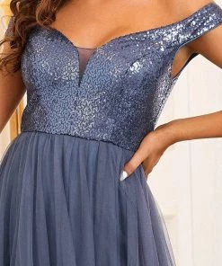 Ever-Pretty US Shiny Sequin Bodice Off The Shoulder Maxi Tulle Evening Dress SHOP BY OCCASION