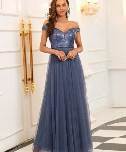 Ever-Pretty US Shiny Sequin Bodice Off The Shoulder Maxi Tulle Evening Dress SHOP BY OCCASION