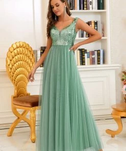 Ever-Pretty US Evening Dresses & Gowns A-line Sequin Off The Shoulder Maxi Tulle Evening Dress
