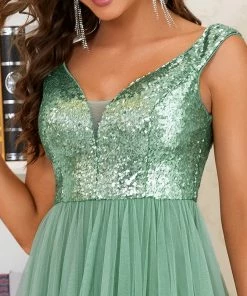 Ever-Pretty US Evening Dresses & Gowns A-line Sequin Off The Shoulder Maxi Tulle Evening Dress