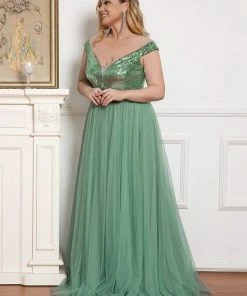 Ever-Pretty US Plus Size Shiny Sequin Bodice Off The Shoulder Maxi Tulle Formal Evening Dress SHOP BY OCCASION