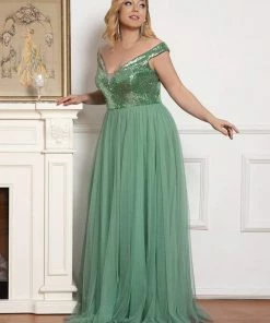 Ever-Pretty US Shiny Sequin Bodice Off The Shoulder Maxi Tulle Evening Dress SHOP BY OCCASION