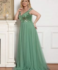 Ever-Pretty US Plus Size Shiny Sequin Bodice Off The Shoulder Maxi Tulle Formal Evening Dress SHOP BY OCCASION