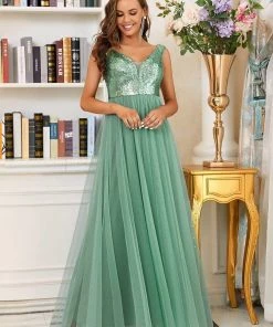 Ever-Pretty US Shiny Sequin Bodice Off The Shoulder Maxi Tulle Evening Dress SHOP BY OCCASION
