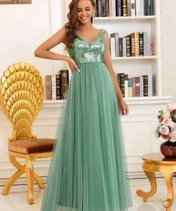 Ever-Pretty US Shiny Sequin Bodice Off The Shoulder Maxi Tulle Evening Dress SHOP BY OCCASION