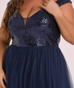 Ever-Pretty US Plus Size Shiny Sequin Bodice Off The Shoulder Maxi Tulle Formal Evening Dress SHOP BY OCCASION