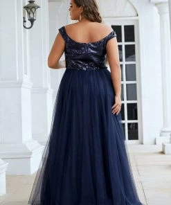Ever-Pretty US Shiny Sequin Bodice Off The Shoulder Maxi Tulle Evening Dress SHOP BY OCCASION