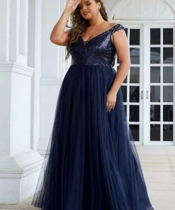 Ever-Pretty US Plus Size Shiny Sequin Bodice Off The Shoulder Maxi Tulle Formal Evening Dress SHOP BY OCCASION
