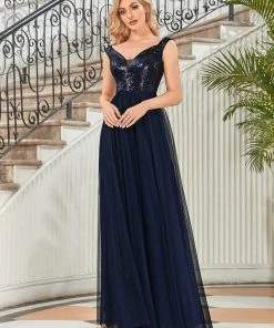 Ever-Pretty US Shiny Sequin Bodice Off The Shoulder Maxi Tulle Evening Dress SHOP BY OCCASION