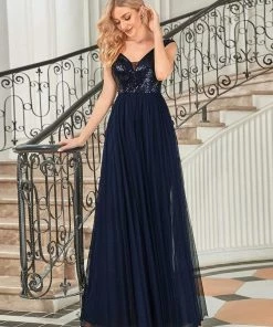 Ever-Pretty US Shiny Sequin Bodice Off The Shoulder Maxi Tulle Evening Dress SHOP BY OCCASION