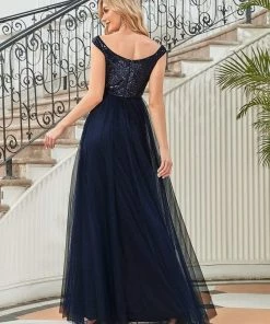 Ever-Pretty US Shiny Sequin Bodice Off The Shoulder Maxi Tulle Evening Dress SHOP BY OCCASION