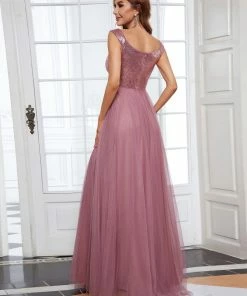 Ever-Pretty US Evening Dresses & Gowns A-line Sequin Off The Shoulder Maxi Tulle Evening Dress