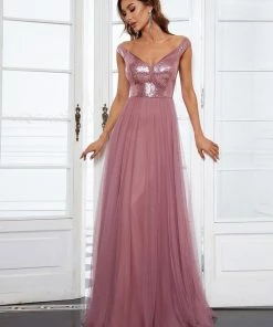 Ever-Pretty US Shiny Sequin Bodice Off The Shoulder Maxi Tulle Evening Dress SHOP BY OCCASION
