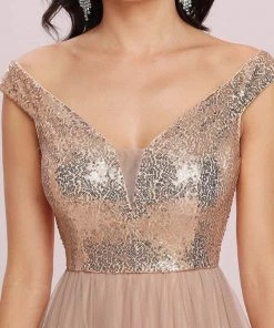 Ever-Pretty US Shiny Sequin Bodice Off The Shoulder Maxi Tulle Evening Dress SHOP BY OCCASION