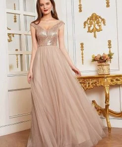 Ever-Pretty US Shiny Sequin Bodice Off The Shoulder Maxi Tulle Evening Dress SHOP BY OCCASION