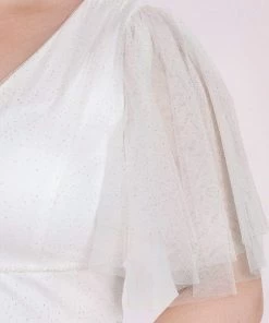 Ever-Pretty US Plus Size Romantic V Neck Tulle Evening Dress With Ruffle Sleeves SHOP BY OCCASION