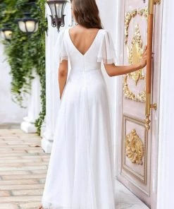 Ever-Pretty US Romantic V Neck Tulle Evening Dress With Ruffle Sleeves